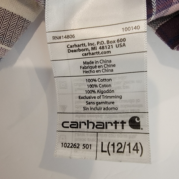 Carhartt 102262 Women's Dodson Long Sleeve Plaid Shirt Size Large 12-14 Oversize - Picture 10 of 14